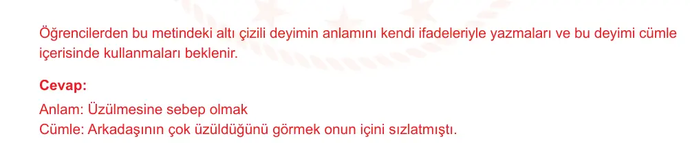 7. Sınıf Türkçe 2024-2025 1. Dönem 2. Yazılı Ortak Sınav 2. Soru (Öğle Oturumu, MEB ders kitabı) resmi çözüm görseli