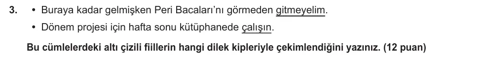 7. Sınıf Türkçe 2024-2025 1. Dönem 2. Yazılı Ortak Sınav 3. Soru (Öğle Oturumu, MEB ders kitabı) görseli
