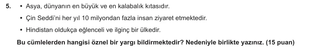 7. Sınıf Türkçe 2024-2025 1. Dönem 2. Yazılı Ortak Sınav 5. Soru (Öğle Oturumu, MEB ders kitabı) görseli