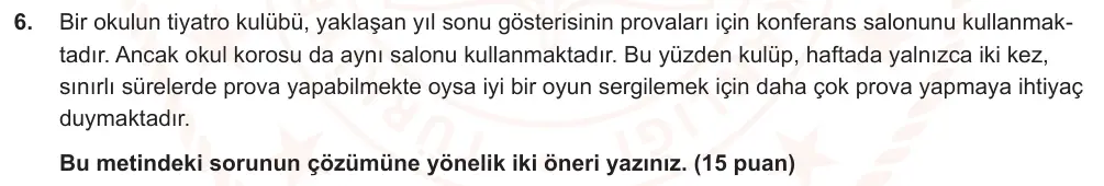7. Sınıf Türkçe 2024-2025 1. Dönem 2. Yazılı Ortak Sınav 6. Soru (Öğle Oturumu, MEB ders kitabı) görseli