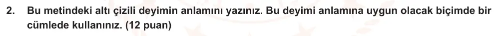 7. Sınıf Türkçe 2024-2025 1. Dönem 2. Yazılı Ortak Sınav 2. Soru (Öğle Oturumu, Özgün ders kitabı) görseli