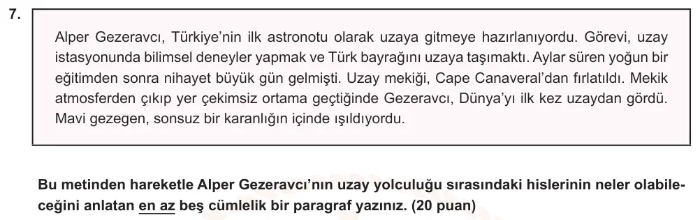 7. Sınıf Türkçe 2024-2025 1. Dönem 2. Yazılı Ortak Sınav 7. Soru (Sabah Oturumu, Mazeret Sınavı, MEB ders kitabı) görseli