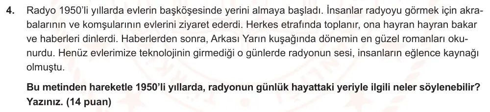 7. Sınıf Türkçe 2024-2025 1. Dönem 2. Yazılı Ortak Sınav 4. Soru (Sabah Oturumu, Mazeret Sınavı, Özgün ders kitabı) görseli
