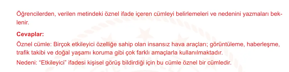 7. Sınıf Türkçe 2024-2025 1. Dönem 2. Yazılı Ortak Sınav 5. Soru (Sabah Oturumu, Mazeret Sınavı, Özgün ders kitabı) resmi çözüm görseli