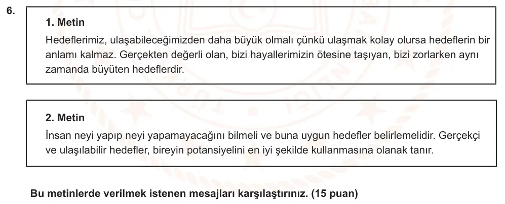 7. Sınıf Türkçe 2024-2025 1. Dönem 2. Yazılı Ortak Sınav 6. Soru (Sabah Oturumu, Mazeret Sınavı, Özgün ders kitabı) görseli