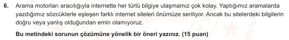 7. Sınıf Türkçe 2024-2025 1. Dönem 2. Yazılı Ortak Sınav 6. Soru (Sabah Oturumu, MEB ders kitabı) görseli