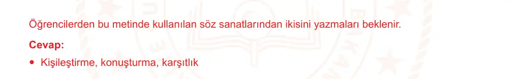 7. Sınıf Türkçe 2024-2025 1. Dönem 2. Yazılı Ortak Sınav 1. Soru (Sabah Oturumu, Özgün ders kitabı) resmi çözüm görseli