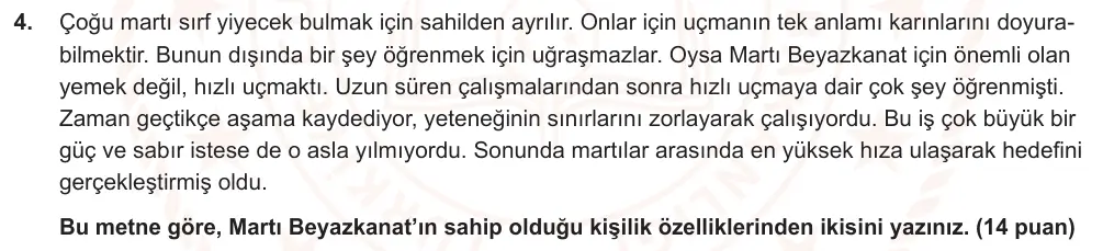 7. Sınıf Türkçe 2024-2025 1. Dönem 2. Yazılı Ortak Sınav 4. Soru (Sabah Oturumu, Özgün ders kitabı) görseli