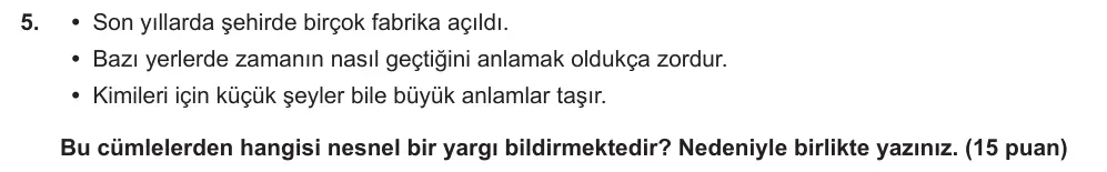 7. Sınıf Türkçe 2024-2025 1. Dönem 2. Yazılı Ortak Sınav 5. Soru (Sabah Oturumu, Özgün ders kitabı) görseli