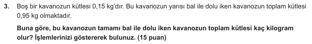 6. Sınıf Matematik 2024-2025 2. Dönem 1. Yazılı Ortak Sınav 3. Soru (Öğle Oturumu, Mazeret Sınavı) görseli