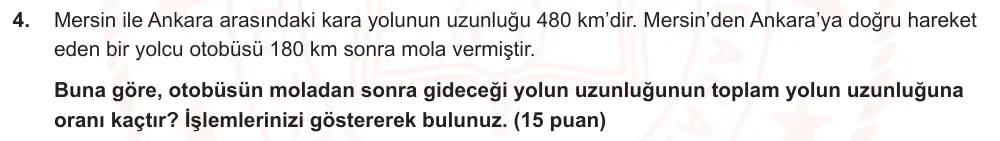 6. Sınıf Matematik 2024-2025 2. Dönem 1. Yazılı Ortak Sınav 4. Soru (Öğle Oturumu, Mazeret Sınavı) görseli