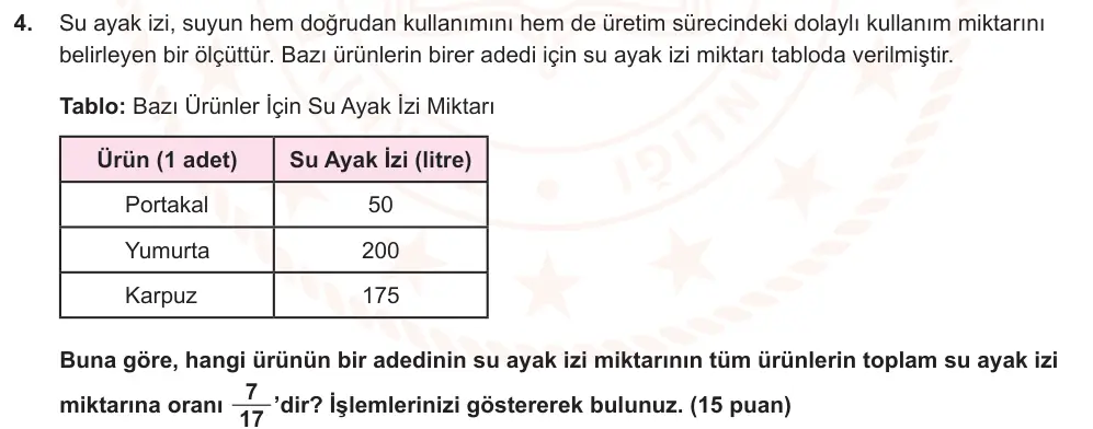 6. Sınıf Matematik 2024-2025 2. Dönem 1. Yazılı Ortak Sınav 4. Soru (Öğle Oturumu, MEB ders kitabı) görseli