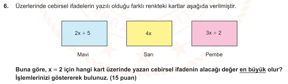 6. Sınıf Matematik 2024-2025 2. Dönem 1. Yazılı Ortak Sınav 6. Soru (Öğle Oturumu, MEB ders kitabı) görseli