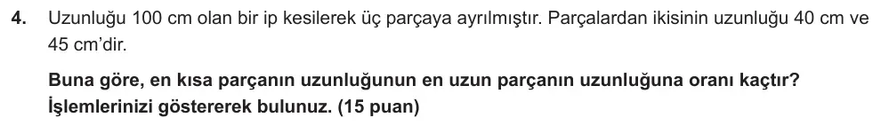 6. Sınıf Matematik 2024-2025 2. Dönem 1. Yazılı Ortak Sınav 4. Soru (Sabah Oturumu, Mazeret Sınavı) görseli