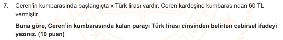 6. Sınıf Matematik 2024-2025 2. Dönem 1. Yazılı Ortak Sınav 7. Soru (Sabah Oturumu, Mazeret Sınavı) görseli