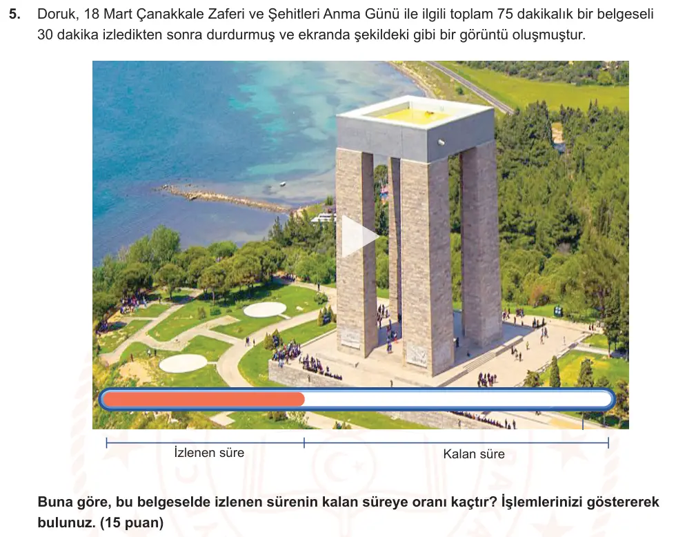 6. Sınıf Matematik 2024-2025 2. Dönem 1. Yazılı Ortak Sınav 5. Soru (Sabah Oturumu, MEB ders kitabı) görseli