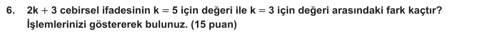 6. Sınıf Matematik 2024-2025 2. Dönem 1. Yazılı Ortak Sınav 6. Soru (Sabah Oturumu, MEB ders kitabı) görseli