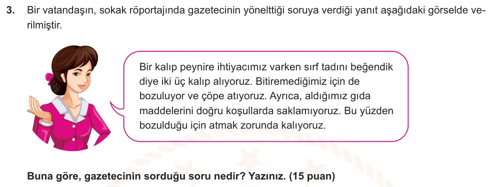 6. Sınıf Türkçe 2024-2025 2. Dönem 1. Yazılı Ortak Sınav 3. Soru (Öğle Oturumu, Mazeret Sınavı, MEB ders kitabı) görseli