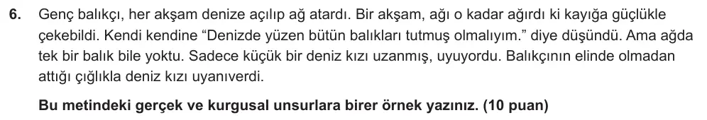 6. Sınıf Türkçe 2024-2025 2. Dönem 1. Yazılı Ortak Sınav 6. Soru (Öğle Oturumu, Mazeret Sınavı, MEB ders kitabı) görseli