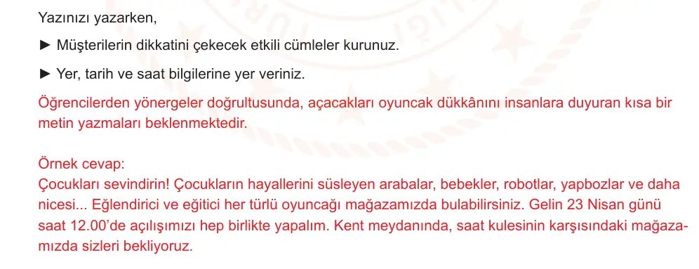6. Sınıf Türkçe 2024-2025 2. Dönem 1. Yazılı Ortak Sınav 7. Soru (Öğle Oturumu, Mazeret Sınavı, MEB ders kitabı) resmi çözüm görseli