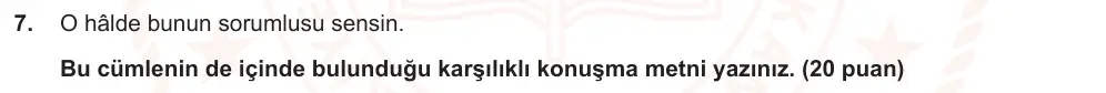 6. Sınıf Türkçe 2024-2025 2. Dönem 1. Yazılı Ortak Sınav 7. Soru (Öğle Oturumu, Mazeret Sınavı, Yıldırım ders kitabı) görseli