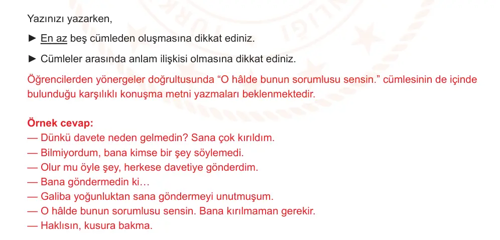 6. Sınıf Türkçe 2024-2025 2. Dönem 1. Yazılı Ortak Sınav 7. Soru (Öğle Oturumu, Mazeret Sınavı, Yıldırım ders kitabı) resmi çözüm görseli