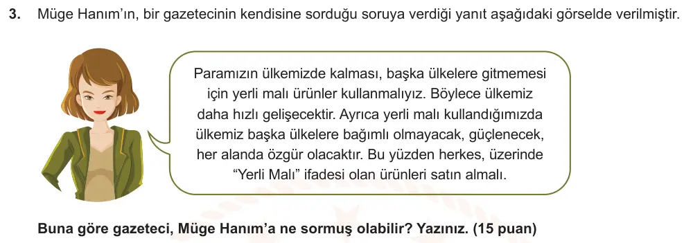 6. Sınıf Türkçe 2024-2025 2. Dönem 1. Yazılı Ortak Sınav 3. Soru (Öğle Oturumu, Yıldırım ders kitabı) görseli
