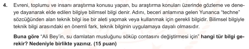 6. Sınıf Türkçe 2024-2025 2. Dönem 1. Yazılı Ortak Sınav 4. Soru (Öğle Oturumu, Yıldırım ders kitabı) görseli