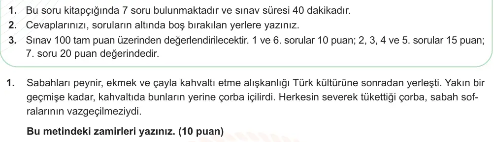 6. Sınıf Türkçe 2024-2025 2. Dönem 1. Yazılı Ortak Sınav 1. Soru (Sabah Oturumu, Mazeret Sınavı, MEB ders kitabı) görseli