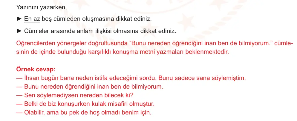 6. Sınıf Türkçe 2024-2025 2. Dönem 1. Yazılı Ortak Sınav 7. Soru (Sabah Oturumu, Mazeret Sınavı, Yıldırım ders kitabı) resmi çözüm görseli