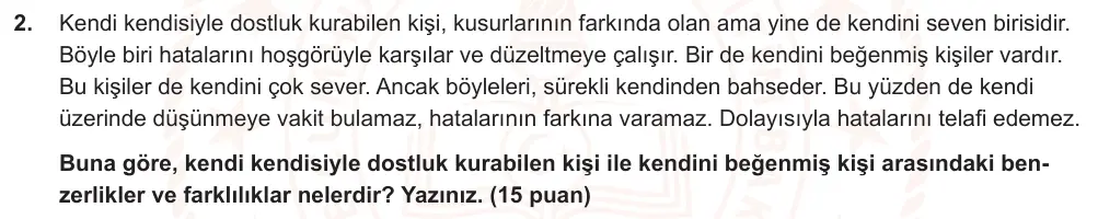 6. Sınıf Türkçe 2024-2025 2. Dönem 1. Yazılı Ortak Sınav 2. Soru (Sabah Oturumu, MEB ders kitabı) görseli