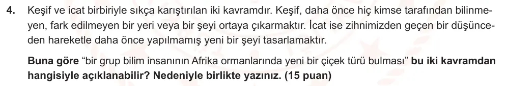6. Sınıf Türkçe 2024-2025 2. Dönem 1. Yazılı Ortak Sınav 4. Soru (Sabah Oturumu, MEB ders kitabı) görseli