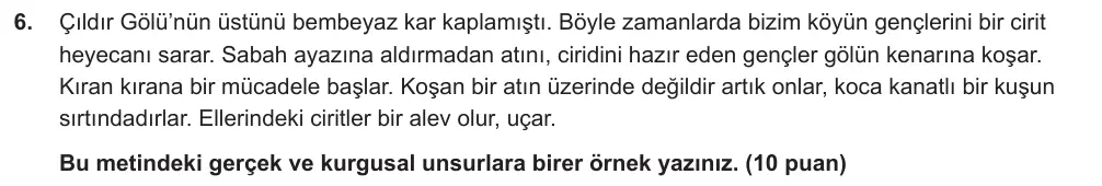 6. Sınıf Türkçe 2024-2025 2. Dönem 1. Yazılı Ortak Sınav 6. Soru (Sabah Oturumu, MEB ders kitabı) görseli