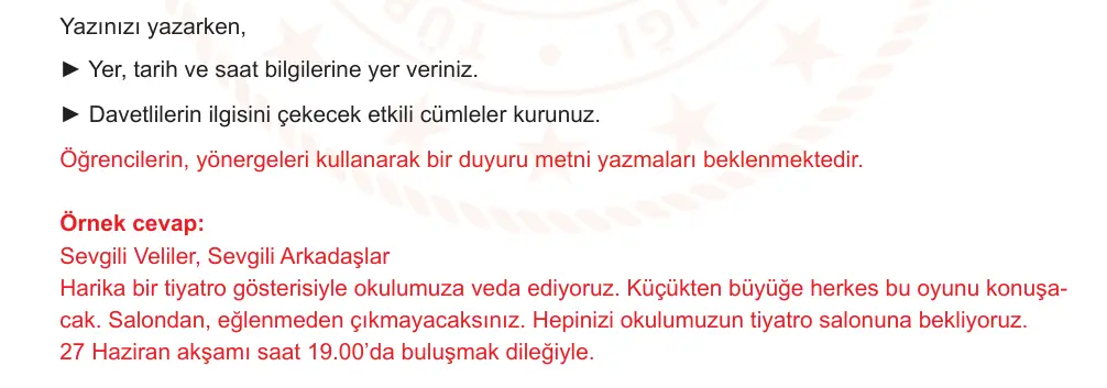 6. Sınıf Türkçe 2024-2025 2. Dönem 1. Yazılı Ortak Sınav 7. Soru (Sabah Oturumu, MEB ders kitabı) resmi çözüm görseli
