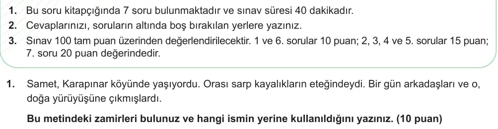 6. Sınıf Türkçe 2024-2025 2. Dönem 1. Yazılı Ortak Sınav 1. Soru (Sabah Oturumu, Yıldırım ders kitabı) görseli