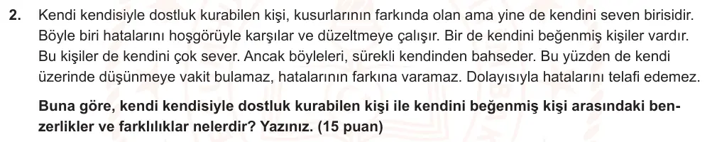 6. Sınıf Türkçe 2024-2025 2. Dönem 1. Yazılı Ortak Sınav 2. Soru (Sabah Oturumu, Yıldırım ders kitabı) görseli