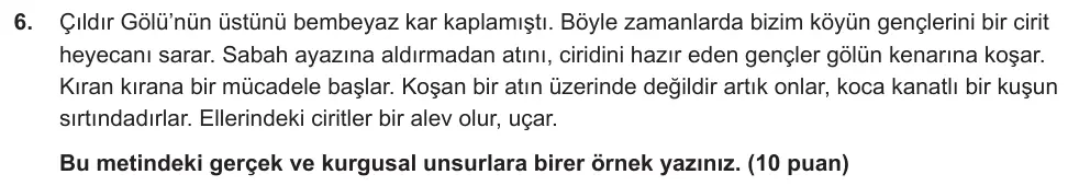 6. Sınıf Türkçe 2024-2025 2. Dönem 1. Yazılı Ortak Sınav 6. Soru (Sabah Oturumu, Yıldırım ders kitabı) görseli