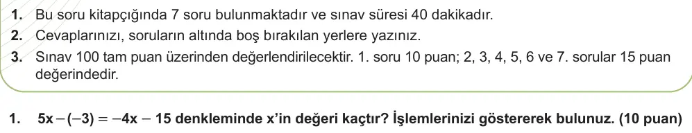 7. Sınıf Matematik 2024-2025 2. Dönem 1. Yazılı Ortak Sınav 1. Soru (Öğle Oturumu, Mazeret Sınavı) görseli