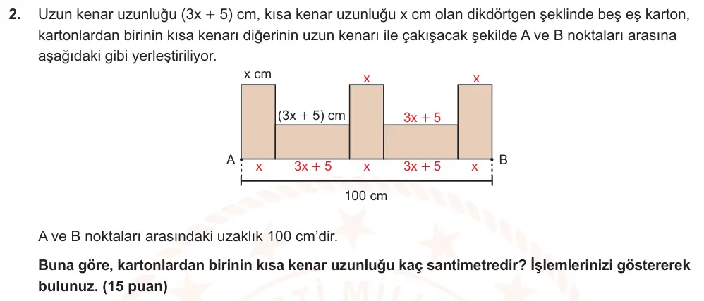 7. Sınıf Matematik 2024-2025 2. Dönem 1. Yazılı Ortak Sınav 2. Soru (Öğle Oturumu, Mazeret Sınavı) görseli