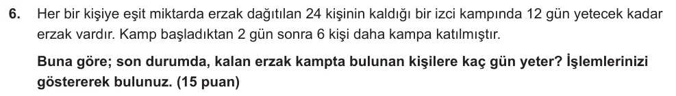 7. Sınıf Matematik 2024-2025 2. Dönem 1. Yazılı Ortak Sınav 6. Soru (Öğle Oturumu, Mazeret Sınavı) görseli