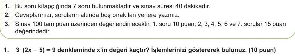 7. Sınıf Matematik 2024-2025 2. Dönem 1. Yazılı Ortak Sınav 1. Soru (Öğle Oturumu, MEB ders kitabı) görseli