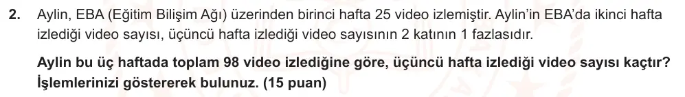 7. Sınıf Matematik 2024-2025 2. Dönem 1. Yazılı Ortak Sınav 2. Soru (Öğle Oturumu, MEB ders kitabı) görseli