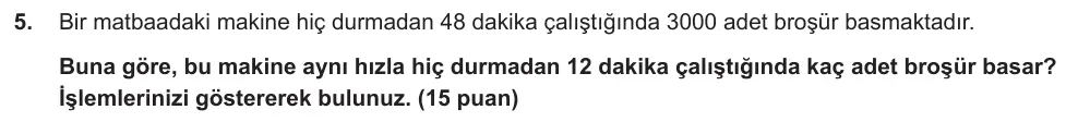 7. Sınıf Matematik 2024-2025 2. Dönem 1. Yazılı Ortak Sınav 5. Soru (Öğle Oturumu, MEB ders kitabı) görseli
