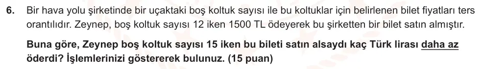 7. Sınıf Matematik 2024-2025 2. Dönem 1. Yazılı Ortak Sınav 6. Soru (Öğle Oturumu, MEB ders kitabı) görseli