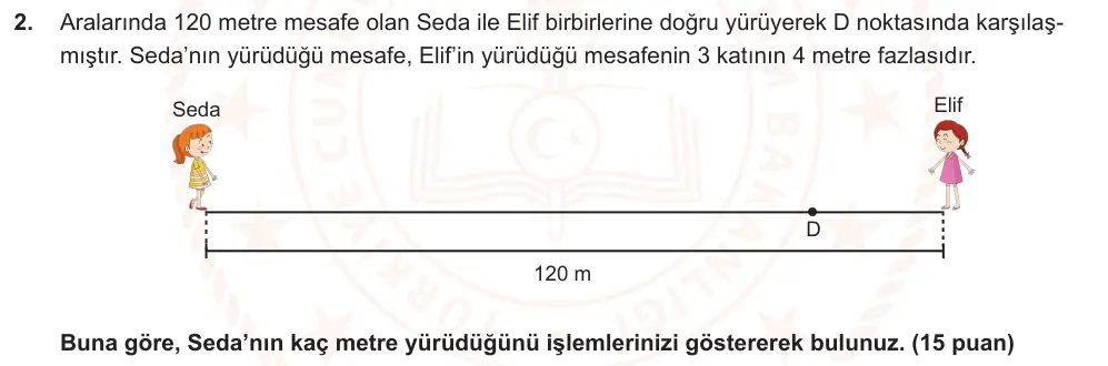 7. Sınıf Matematik 2024-2025 2. Dönem 1. Yazılı Ortak Sınav 2. Soru (Sabah Oturumu, Mazeret Sınavı) görseli