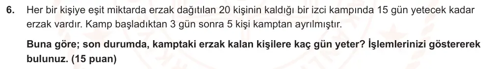 7. Sınıf Matematik 2024-2025 2. Dönem 1. Yazılı Ortak Sınav 6. Soru (Sabah Oturumu, Mazeret Sınavı) görseli
