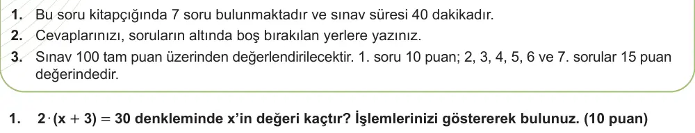 7. Sınıf Matematik 2024-2025 2. Dönem 1. Yazılı Ortak Sınav 1. Soru (Sabah Oturumu, MEB ders kitabı) görseli