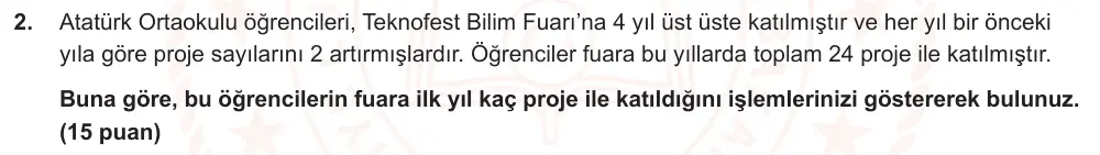 7. Sınıf Matematik 2024-2025 2. Dönem 1. Yazılı Ortak Sınav 2. Soru (Sabah Oturumu, MEB ders kitabı) görseli