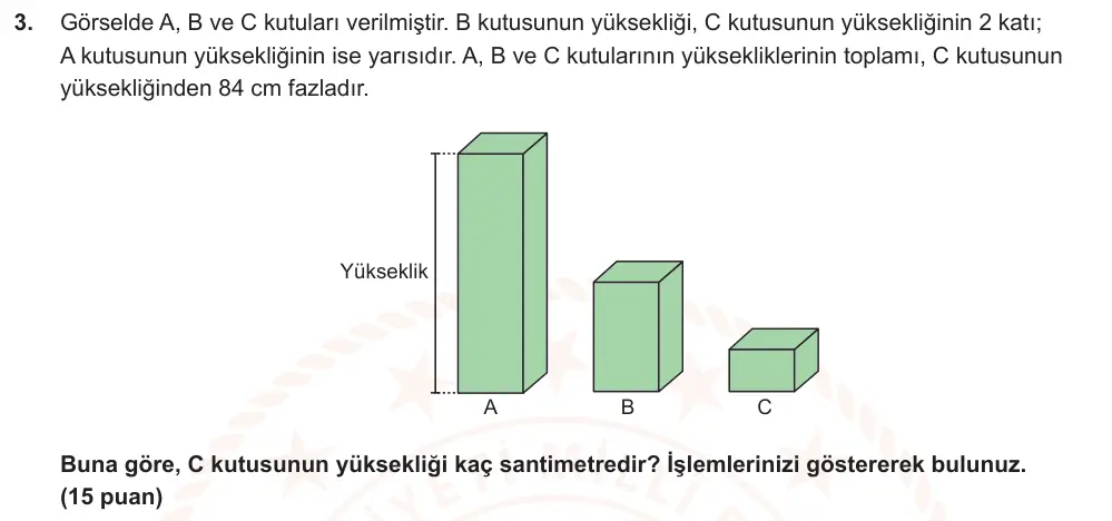 7. Sınıf Matematik 2024-2025 2. Dönem 1. Yazılı Ortak Sınav 3. Soru (Sabah Oturumu, MEB ders kitabı) görseli