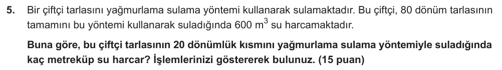 7. Sınıf Matematik 2024-2025 2. Dönem 1. Yazılı Ortak Sınav 5. Soru (Sabah Oturumu, MEB ders kitabı) görseli